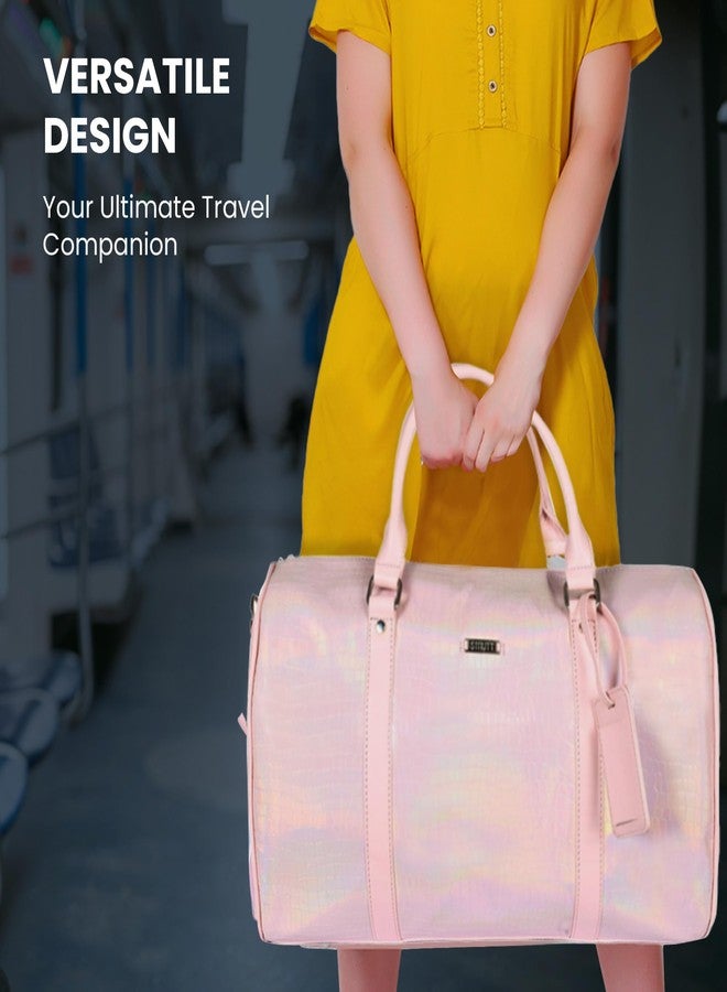 تبختر حقيبة سفر من الجلد الصناعي باللون الوردي الفاتح من ستروت - حقيبة سفر أنيقة وخفيفة الوزن للنساء، حقيبة سفر فاخرة للسفر والنادي الرياضي - Image 4